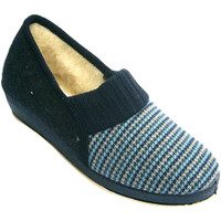 Schuhe Damen Hausschuhe Made In Spain 1940 Houndstooth Schuh Frau mit reiner Schurw Blau