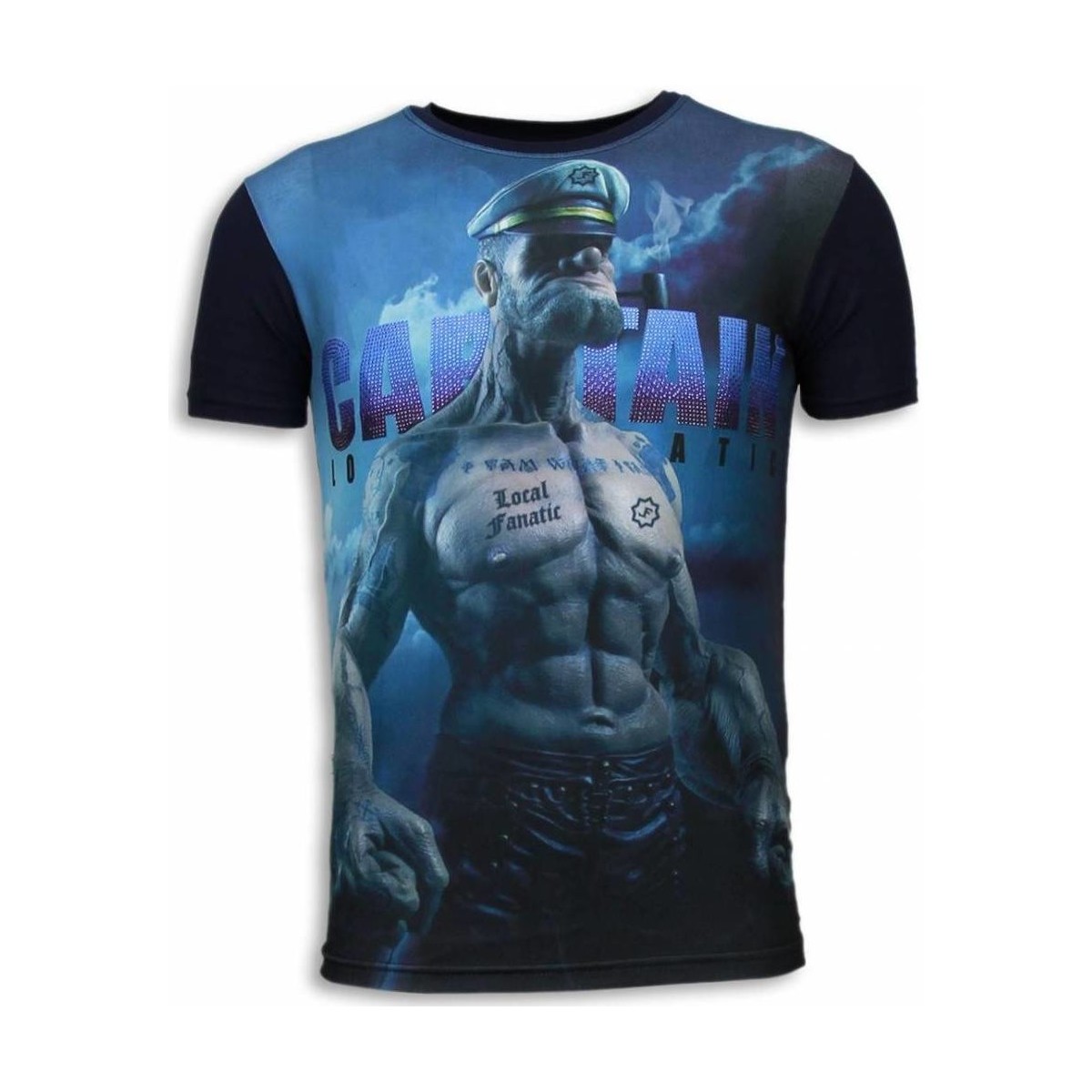 Kleidung Herren T-Shirts Local Fanatic Captain Sailor Man Digital Strass Schwarz