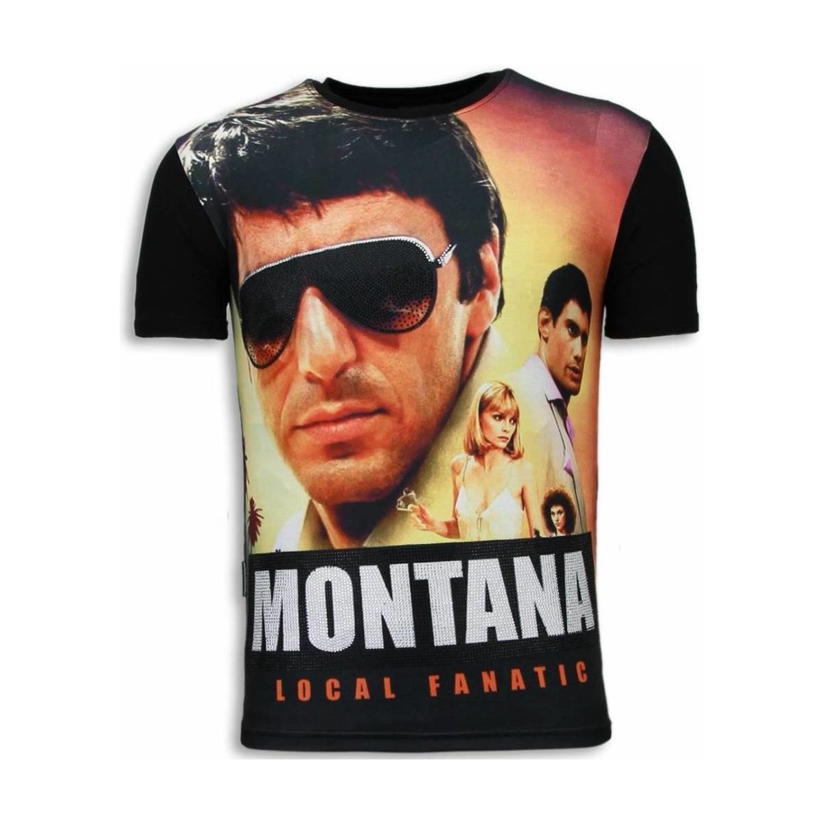 Kleidung Herren T-Shirts Local Fanatic Tony Montana Digital Strass Schwarz
