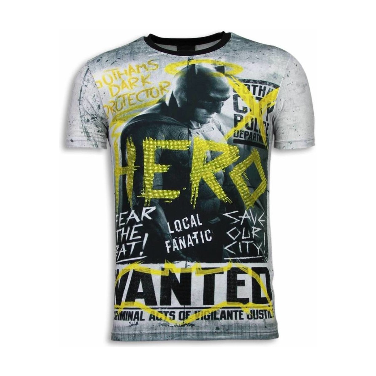 Kleidung Herren T-Shirts Local Fanatic Wanted Gothams Hero Digital Strass Weiss