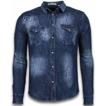 Kleidung Herren Langärmelige Hemden Enos Jeanshemd Slim Long Sleeve Vintage Blau