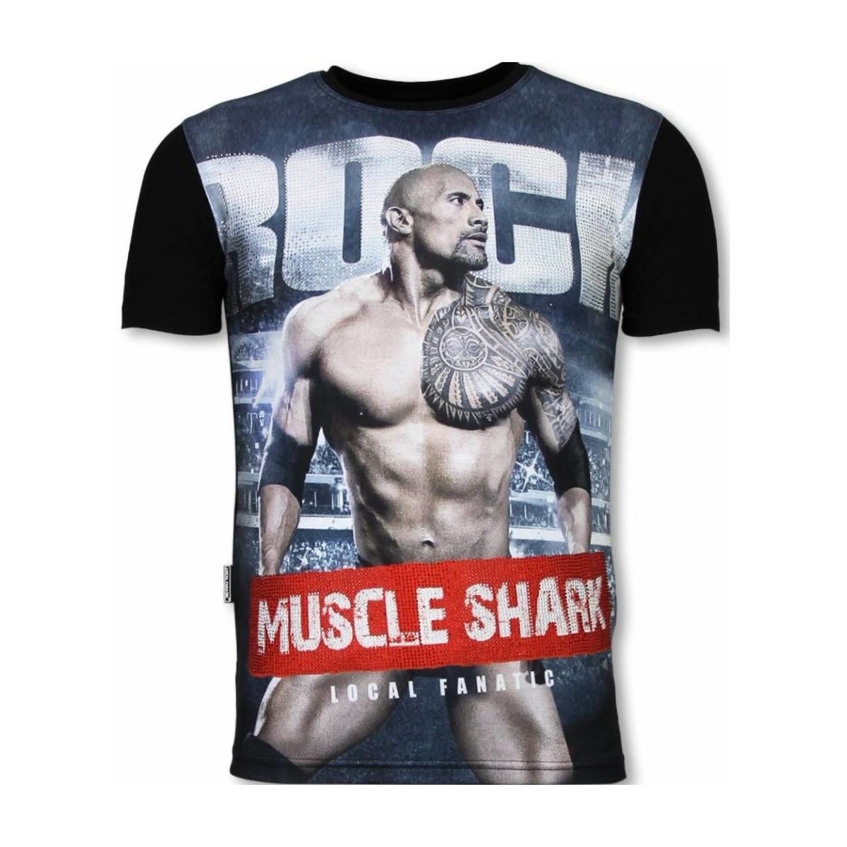 Kleidung Herren T-Shirts Local Fanatic Muscle Shark Rock Digital Strass Schwarz