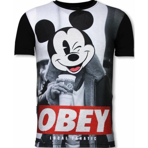 Kleidung Herren T-Shirts Local Fanatic Obey Mouse Digital Strass Schwarz