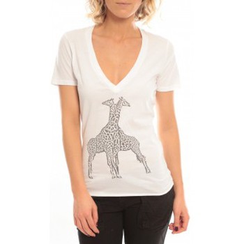 Kleidung Damen T-Shirts So Charlotte V neck short sleeves Giraffe T00-91-80 Blanc Weiss